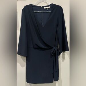 HALSTON HERITAGE NAVY BLUE FAUX WRAP COCKTAIL DRESS